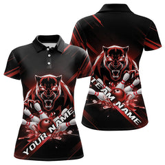 Maxcorners Custom Black And Red Panther Bowling Polo Shirts For Men, Bowling Team Uniform