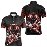 Maxcorners Custom Black And Red Panther Bowling Polo Shirts For Men, Bowling Team Uniform