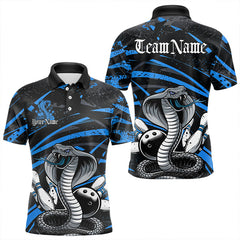 Maxcorners Custom Black And Blue Cobra Snake Bowling Team Polo Shirts For Men, Bowling League Shirts