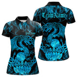 Maxcorners Custom Blue Fire Flame Viking Dragon Bowling Polo Team Shirts For Men, Celtic Bowling Shirt LM113