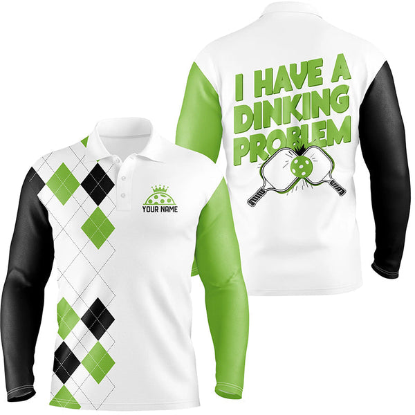 Maxcorners Custom Green Argyle Pattern Funny Pickleball Shirts For Men Sayings "I Have Dinking Problem"