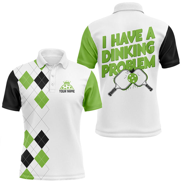 Maxcorners Custom Green Argyle Pattern Funny Pickleball Shirts For Men Sayings "I Have Dinking Problem"