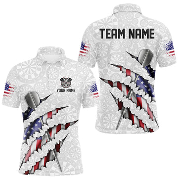 Maxcorners Custom Patriotic Dartboard Dart Men Polo Shirt With Silver Dart Steel, Dart League Shirt