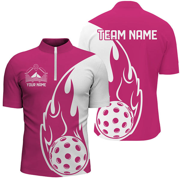 Maxcorners Custom Pink Flame Pickleball Shirts For Men, Pickleball Team Uniform Men'S Outfit