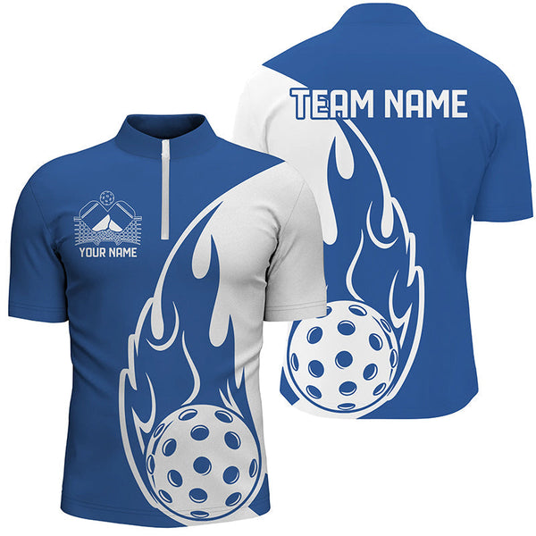 Maxcorners Custom Blue Flame Pickleball Shirts For Men, Pickleball Team Uniform Men'S Outfit