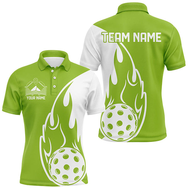 Maxcorners Custom Green Flame Pickleball Shirts For Men, Pickleball Team Uniform Men'S Outfit