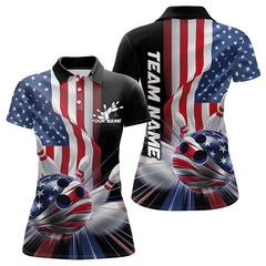 Maxcorners Custom Us Flag Bowling League Shirts, Patriotic Bowling Team Polo & Quarter Zip For Men And Women