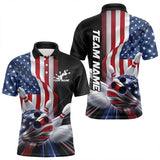 Maxcorners Custom US Flag Bowling League Shirts, Patriotic Bowling Team Polo Shirts For Men LM0910