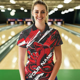 Maxcorners Custom Black And Red Cobra Snake Bowling Jerseys, Bowling Team Polo Shirts For Men LM1202