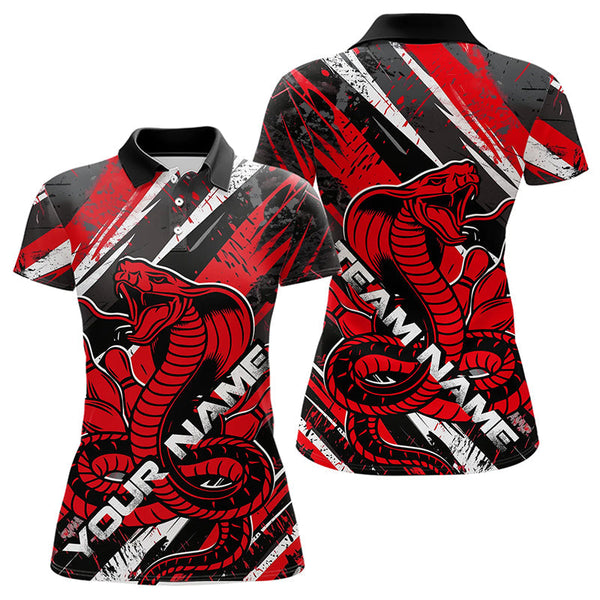 Maxcorners Custom Black And Red Cobra Snake Bowling Jerseys, Bowling Team Polo Shirts For Men LM1202