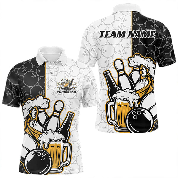 Maxcorners Custom Funny Bowling And Beer Team Bowling Polo Shirts For Men, Bowling Pattern Shirt LM113