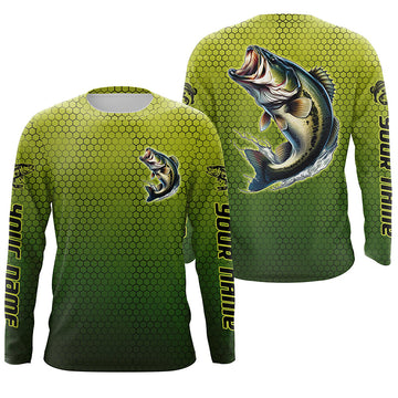 Maxcorners Bass Fishing Custom Long Sleeve Tournament Fishing Shirts, Bass Fisherman Fishing Jerseys LM0201