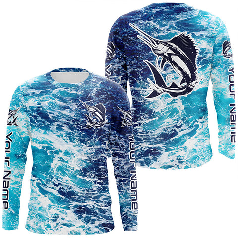 Maxcorners Custom Sailfish Saltwater Fishing Shirts, Sailfish Long Sleeve Perofmance Fishing Shirts LM2408