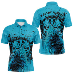 Maxcorners Custom Grunge Splatter Blue Wolf Dart Men Polo Shirt, Wolf Dart Team Jerseys LM1610