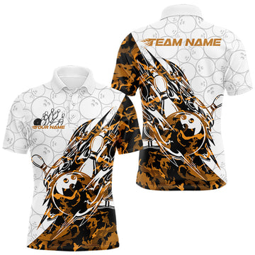 Maxcorners Custom Yellow Camo Bowling Men Polo Shirt, Bowling Ball Pattern Team Jerseys