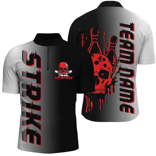 Maxcorners Custom Strike Bowling Team Shirts For Men And Women, Skull Bowling Jerseys With Team Name | Red