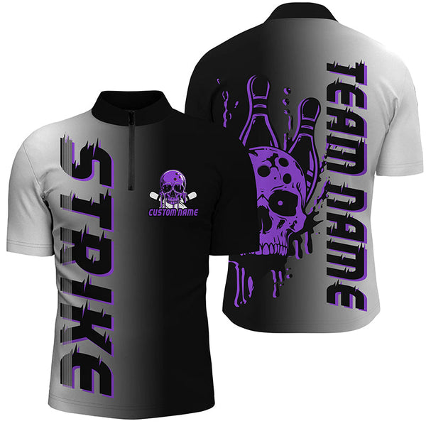 Maxcorners Custom Strike Bowling Team Shirts For Men And Women, Skull Bowling Jerseys With Team Name | Purple