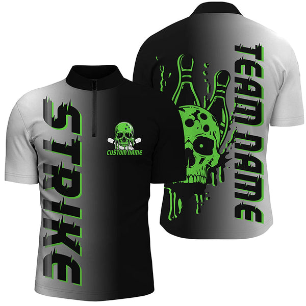 Maxcorners Custom Strike Bowling Team Shirts For Men And Women, Skull Bowling Jerseys With Team Name | Green