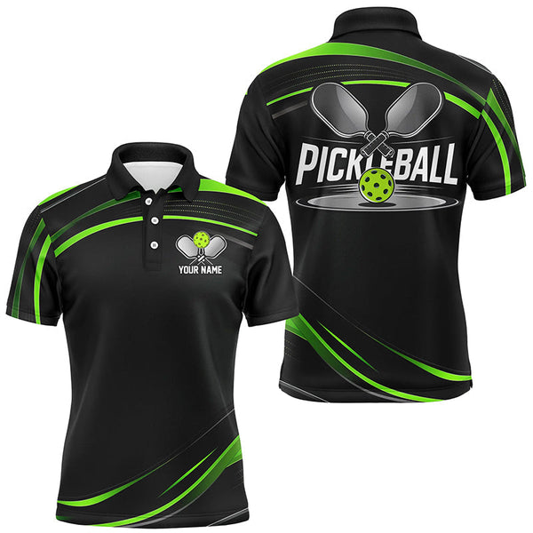 Maxcorners Black And Green Custom Mens Pickleball Shirts, Personalized Pickleball Jerseys