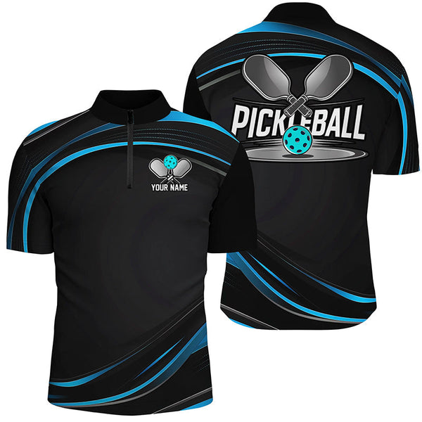 Maxcorners Black And Blue Custom Mens Pickleball Shirts, Personalized Pickleball Jerseys