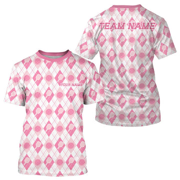 Maxcorners Custom White And Pink Pickleball Balls And Paddles Argyle Pattern Casual Men T-Shirts LM0609