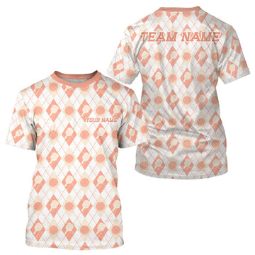 Maxcorners Custom White And Peach Pickleball Balls And Paddles Argyle Pattern Casual Men T-Shirts LM0609
