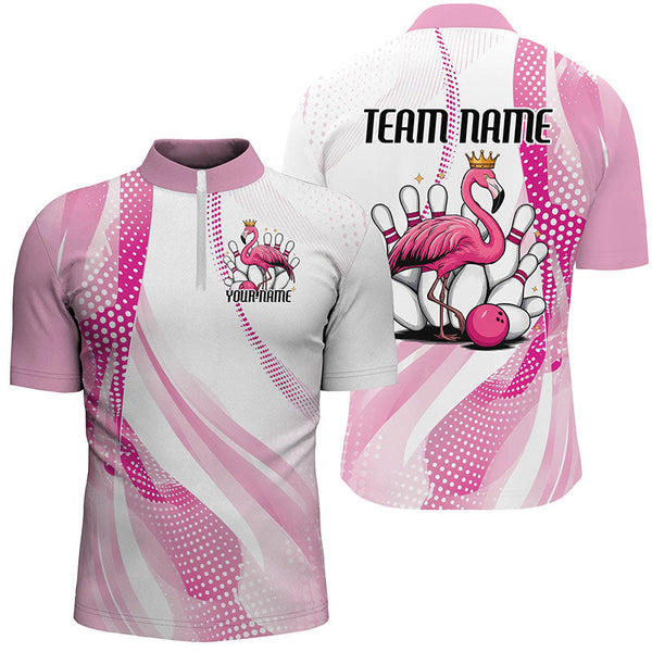 Maxcorners White And Pink Cute Flamingo Bowling Jersey Customized Name 3D Shirt