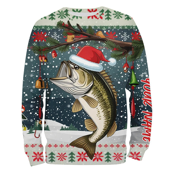 Maxcorners Christmas Largemouth Bass Fishing Shirts, Xmas Bass Fishing Shirt Custom Name