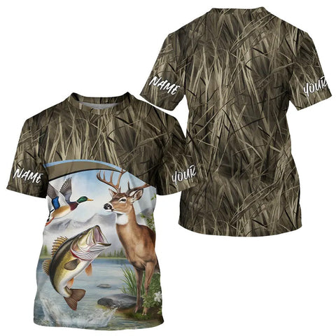 Maxcorners Largemouth Bass Fish Fishing, Deer And Duck Hunting Custom T-Shirts MT2108