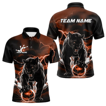 Maxcorners Orange Thunder Lightning Custom Panther Men Bowling Polo Shirts, Panther Bowling Jerseys LM2602