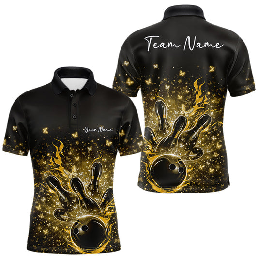 Maxcorners Custom Yellow Elegant Butterfly Bowling Men Polo Shirt, Flame Bowlers Jersey