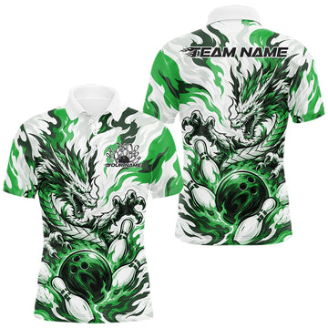 Maxcorners Green Custom Dynamic Flame Dragon Bowling Jerseys For Men, Women And Kid, Bowling Team League Shirt Bowler Outfit