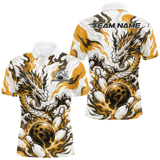 Maxcorners Yellow Custom Dynamic Flame Dragon Bowling Jerseys For Men, Women And Kid, Bowling Team League Shirt Bowler Outfit