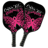 Maxcorners Black And Pink Breast Cancer Ribbon Butterfly Custom Pickleball Paddle, Breast Cancer Awareness Paddles