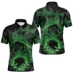Maxcorners Custom Green Flame Grim Reaper Halloween Dart Men Polo Shirts For Team, Dart Jerseys LM1610