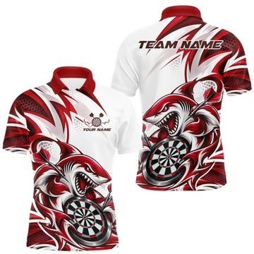 Maxcorners Custom White And Red Shark Dart Jersey, Dart Polo Shirt For Men Team Uniform LM1910