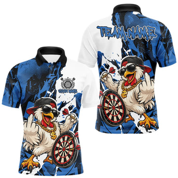 Maxcorners Custom Blue Camo Funny Chicken Dart Polo Shirt For Men, Hiphop Dart Jersey LM1910