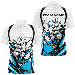 Maxcorners Custom Blue Lion Bowling Men Polo Shirt, Lion Bowling Team League Shirt LM1411