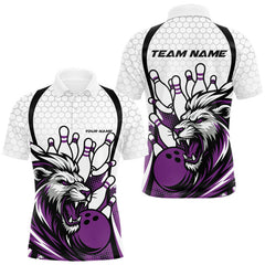 Maxcorners Custom Purple Lion Bowling Men Polo Shirt, Lion Bowling Team League Shirt LM1411