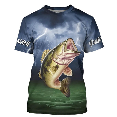Maxcorners Thunder Lightning Custom Largemouth Bass Tournament Fishing T-Shirts, Bass Fishing Jerseys MT2108