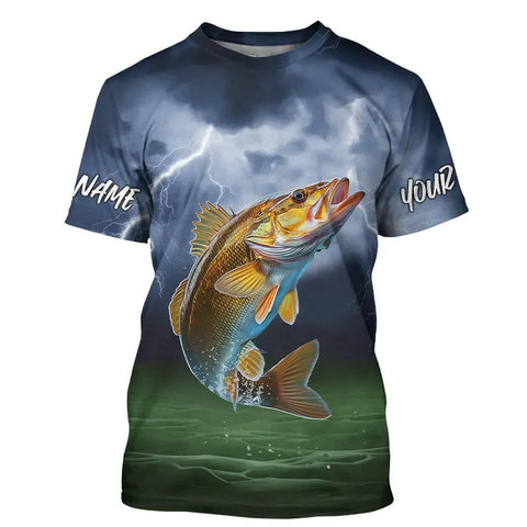 Maxcorners Thunder Lightning Custom Walleye Tournament Fishing T-Shirts, Walleye Fishing Jerse MT2108