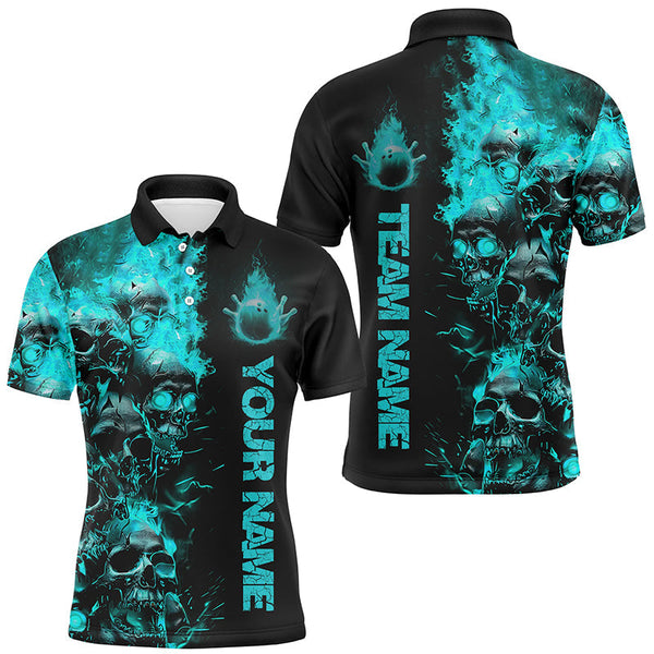 Maxcorners Custom Blue Flame Skull Bowling Shirts Bowling Outfits For Bowling Team LM0607