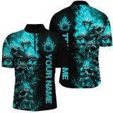 Maxcorners Custom Blue Flame Skull Bowling Shirts Bowling Outfits For Bowling Team LM0607