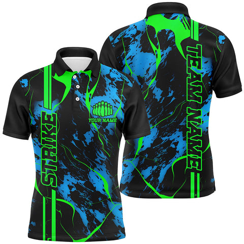Maxcorners Green And Blue Strike Bowling Customized Name And Team Name 3D Shirt