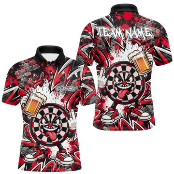 Maxcorners Custom Red Graffiti Funny Dartboard And Beer Dart Team Men Polo, Dart League Shirt LM1910