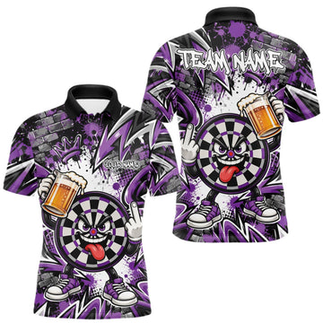 Maxcorners Custom Purple Graffiti Funny Dartboard And Beer Dart Team Men Polo, Dart League Shirt LM1910