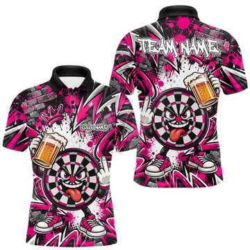 Maxcorners Custom Pink Graffiti Funny Dartboard And Beer Dart Team Men Polo, Dart League Shirt LM1910