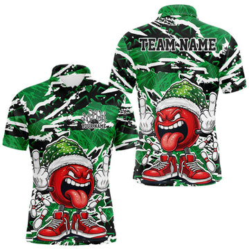 Maxcorners Custom Funny Christmas Bowling Men Polo Shirts, Crazy Bowling Ball Xmas Outfit LM2011