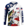 Maxcorners Personalized American Flag Bass Fishing Long Sleeve Shirts, Patriotic Bass Fishing Jerseys LM0201