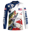 Maxcorners Personalized American Flag Bass Fishing Long Sleeve Shirts, Patriotic Bass Fishing Jerseys LM0201